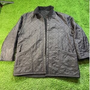 Barbour Quilted Jacket Black Full Zip Collar Snap Button Lined XXL